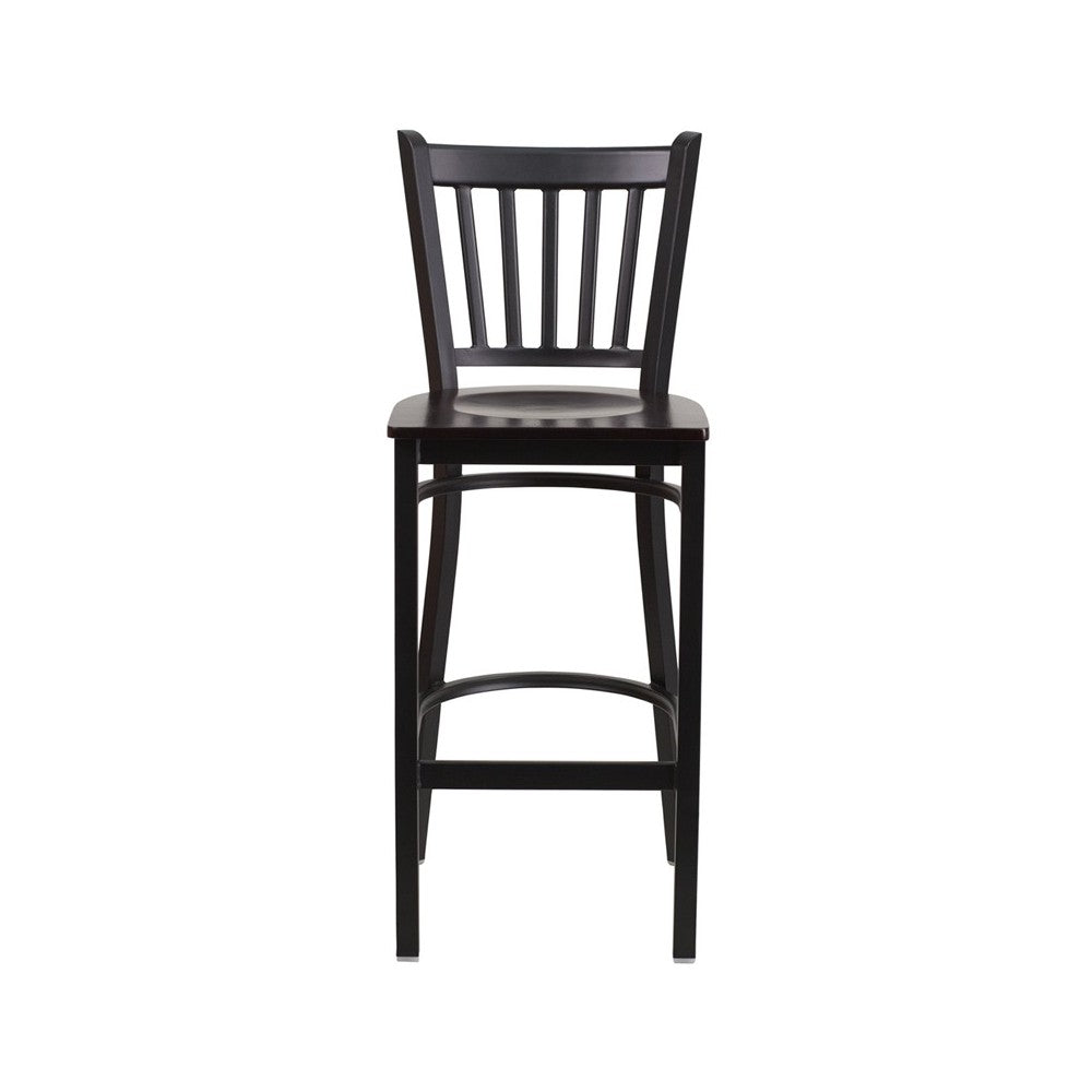 Black Vertical Back Metal Restaurant Barstool - Walnut Wood Seat