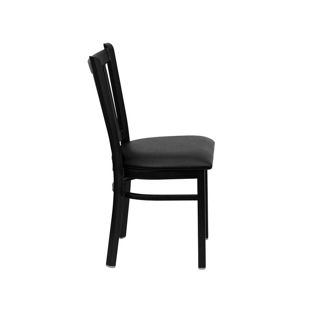 Black Vertical Back Metal Restaurant Chair - Black Vinyl Seat