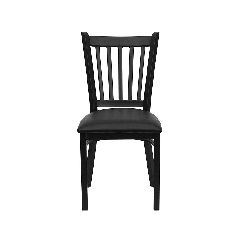 Black Vertical Back Metal Restaurant Chair - Black Vinyl Seat