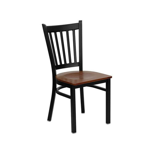 Black Vertical Back Metal Restaurant Chair - Cherry Wood Seat