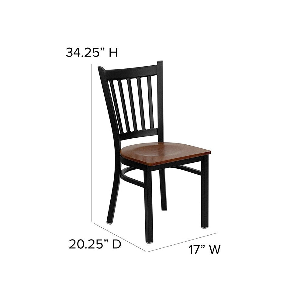 Black Vertical Back Metal Restaurant Chair - Cherry Wood Seat