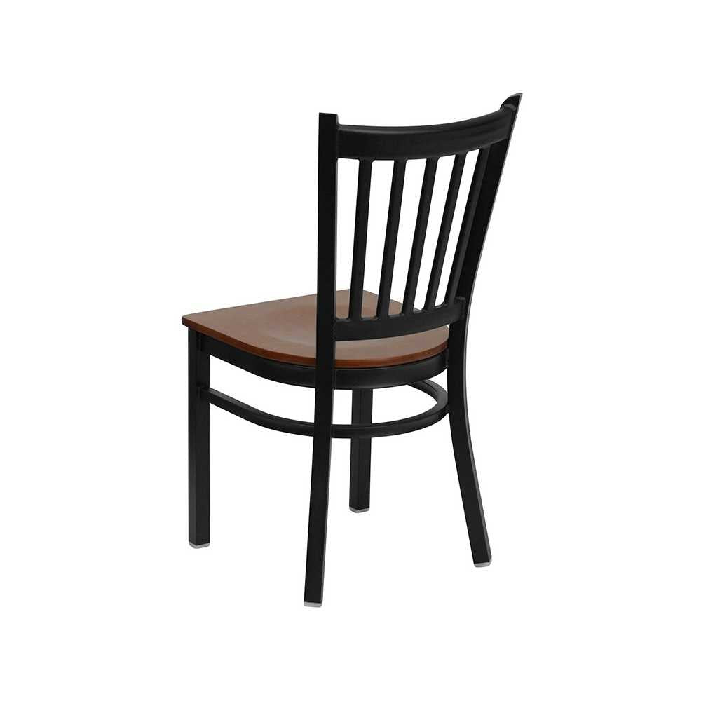 Black Vertical Back Metal Restaurant Chair - Cherry Wood Seat