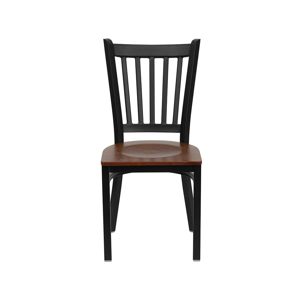 Black Vertical Back Metal Restaurant Chair - Cherry Wood Seat