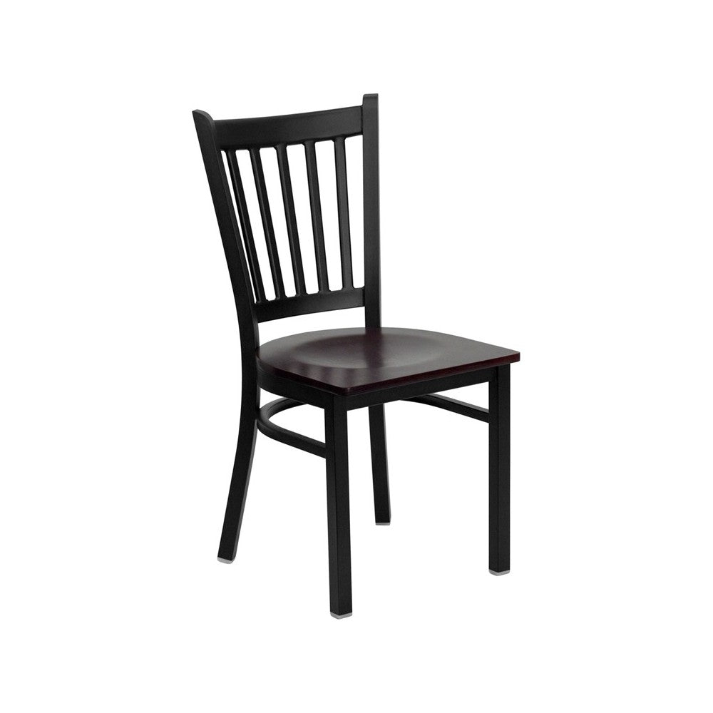 Black Vertical Back Metal Restaurant Chair - Mahogany Wood Seat