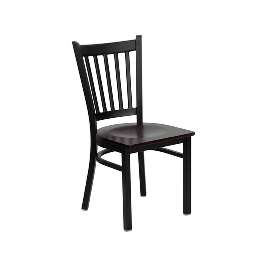 Black Vertical Back Metal Restaurant Chair - Mahogany Wood Seat