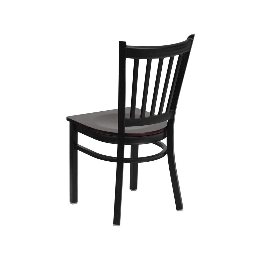 Black Vertical Back Metal Restaurant Chair - Mahogany Wood Seat