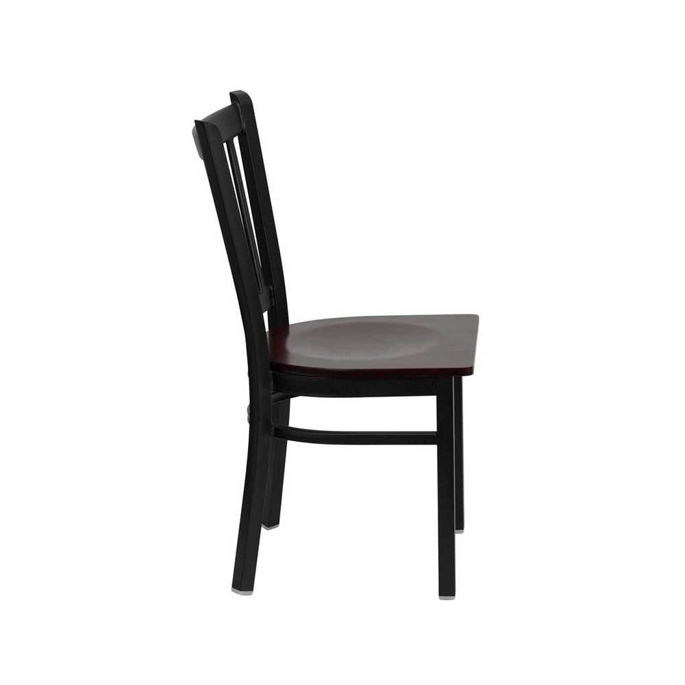 Black Vertical Back Metal Restaurant Chair - Mahogany Wood Seat
