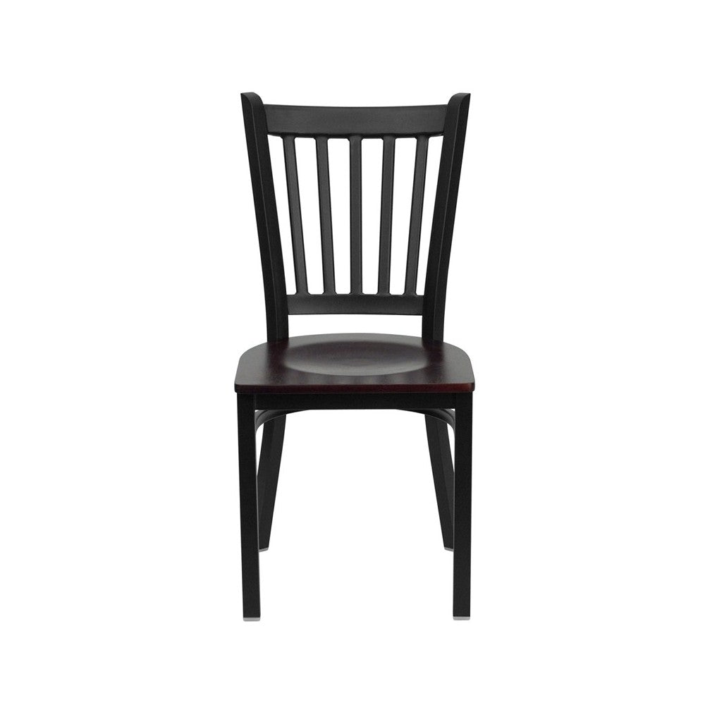 Black Vertical Back Metal Restaurant Chair - Mahogany Wood Seat