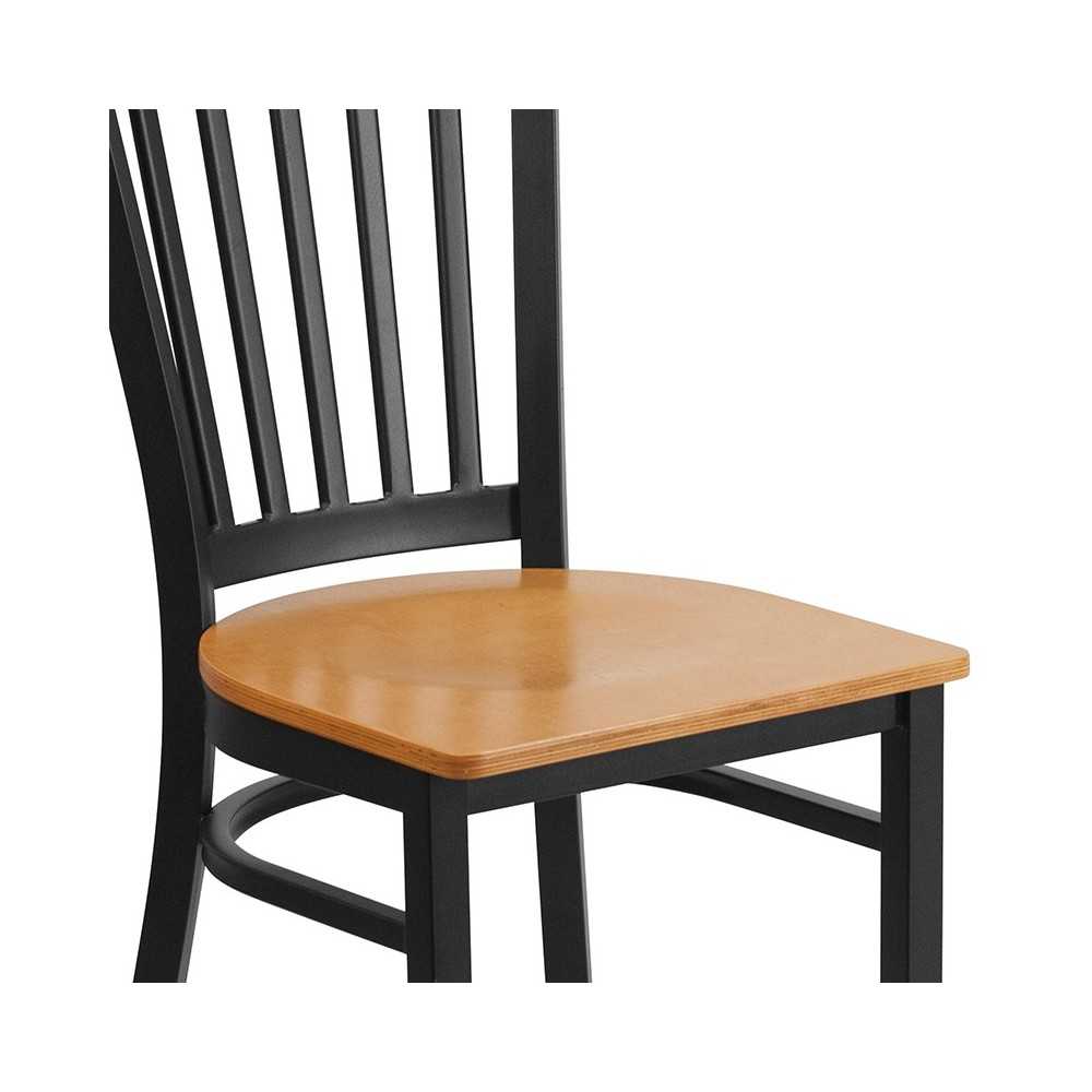 Black Vertical Back Metal Restaurant Chair - Natural Wood Seat