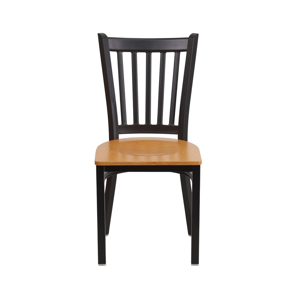 Black Vertical Back Metal Restaurant Chair - Natural Wood Seat