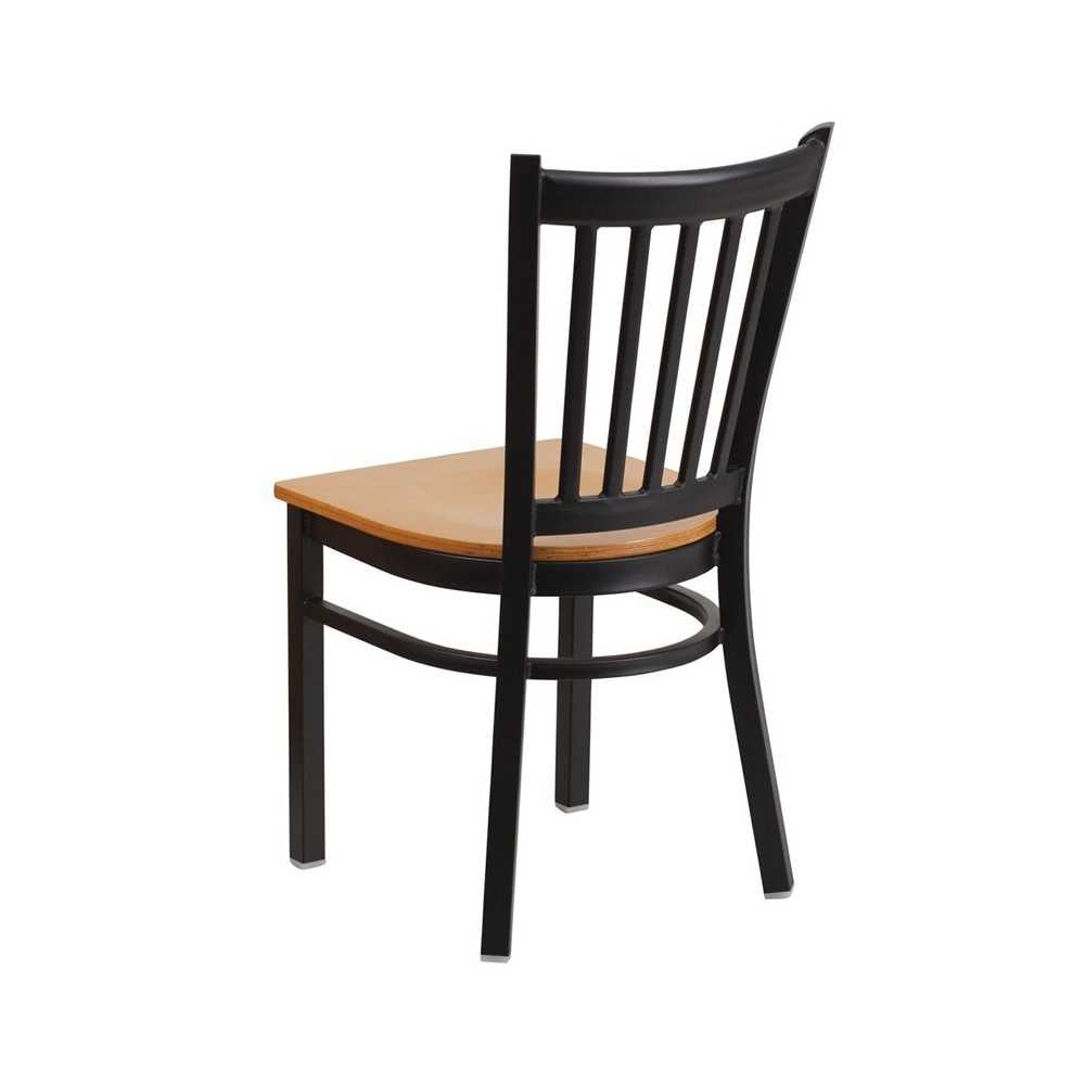 Black Vertical Back Metal Restaurant Chair - Natural Wood Seat
