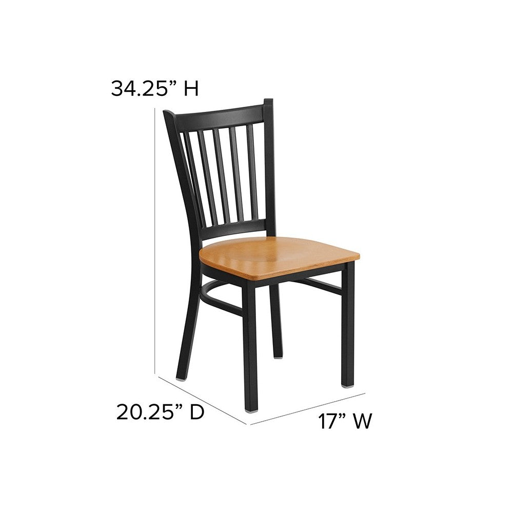 Black Vertical Back Metal Restaurant Chair - Natural Wood Seat