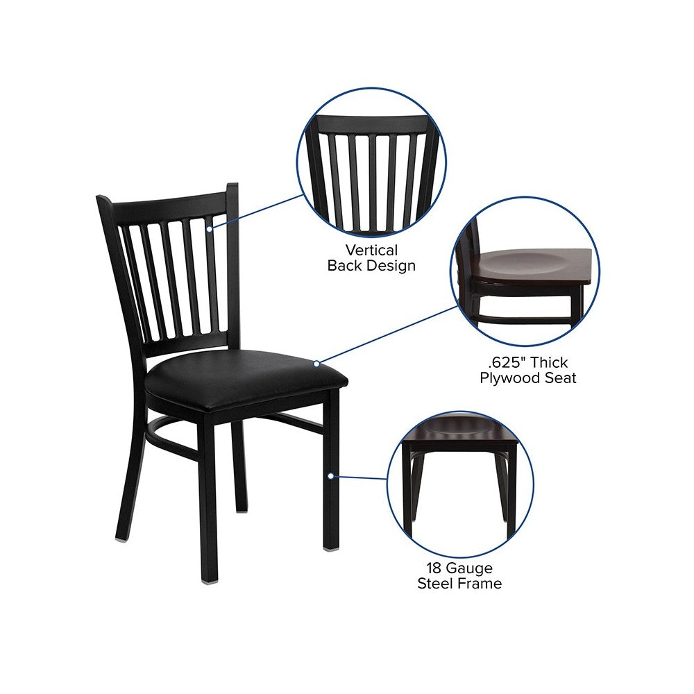 Black Vertical Back Metal Restaurant Chair - Walnut Wood Seat