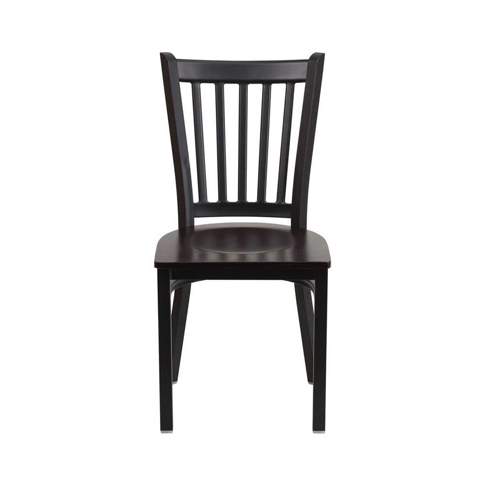 Black Vertical Back Metal Restaurant Chair - Walnut Wood Seat