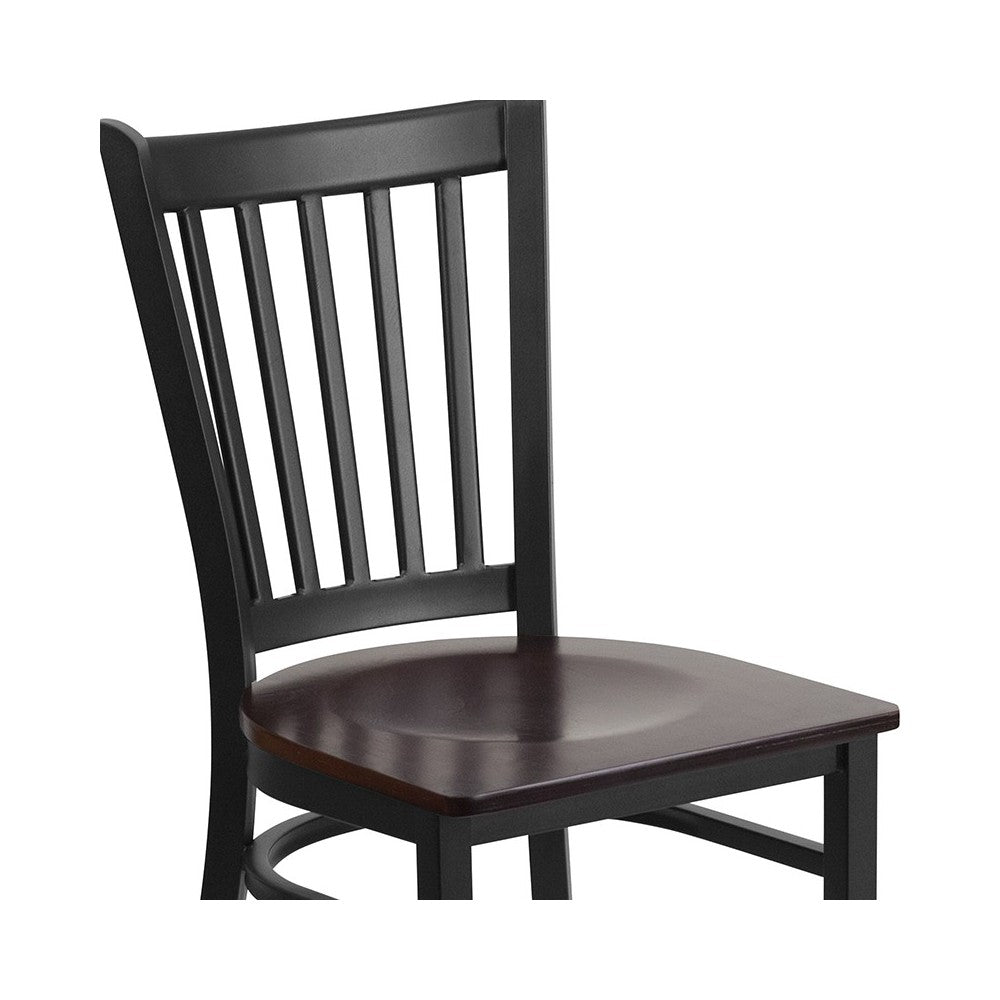 Black Vertical Back Metal Restaurant Chair - Walnut Wood Seat