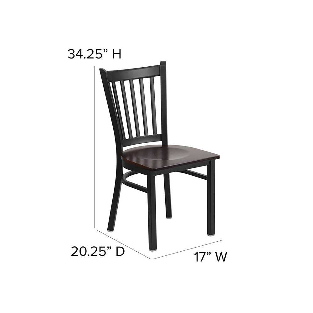 Black Vertical Back Metal Restaurant Chair - Walnut Wood Seat