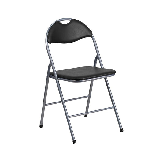 Black Vinyl Metal Folding Chair with Carrying Handle