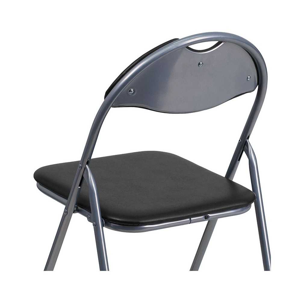 Black Vinyl Metal Folding Chair with Carrying Handle