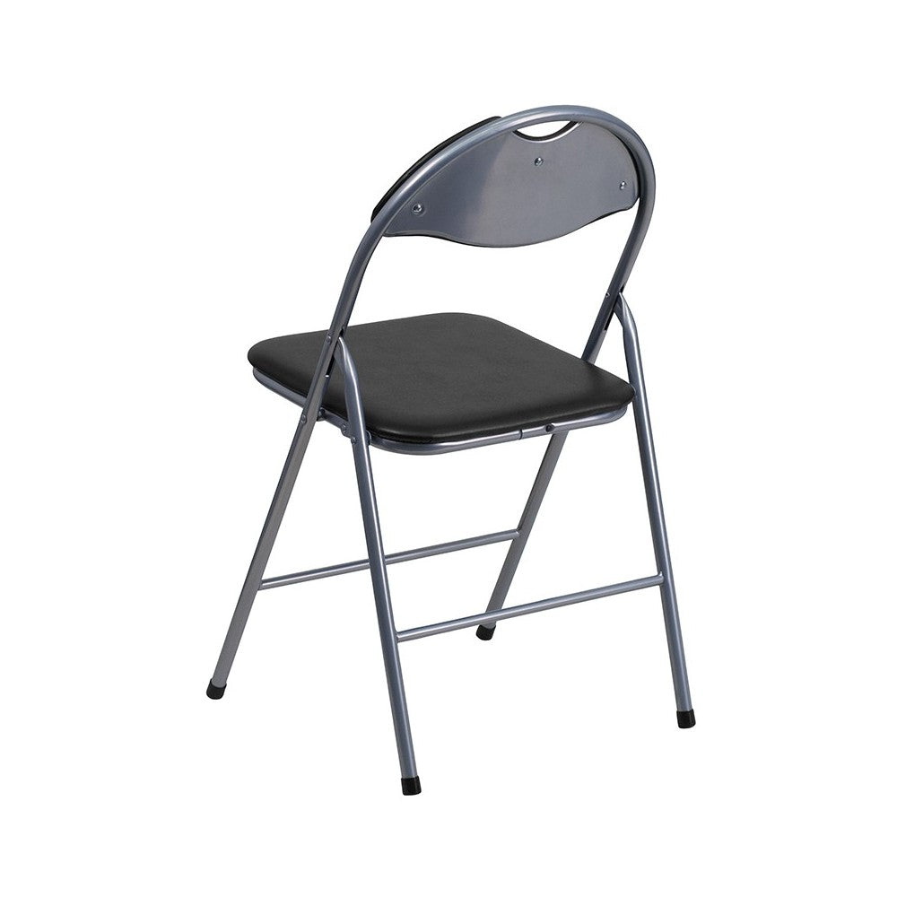 Black Vinyl Metal Folding Chair with Carrying Handle