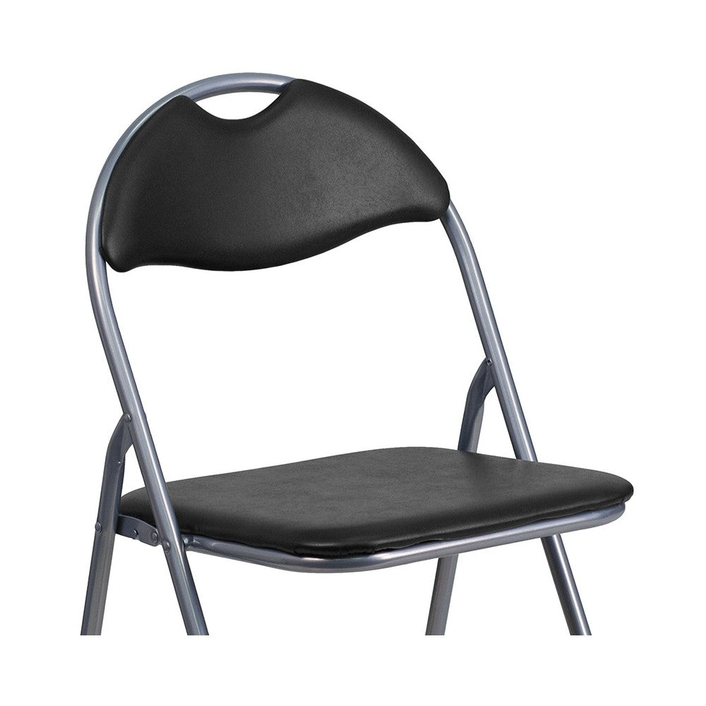 Black Vinyl Metal Folding Chair with Carrying Handle