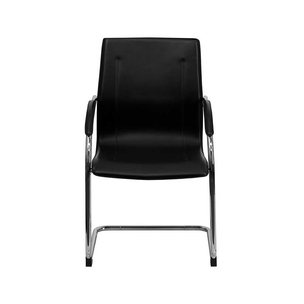 Black Vinyl Side Reception Chair with Chrome Sled Base