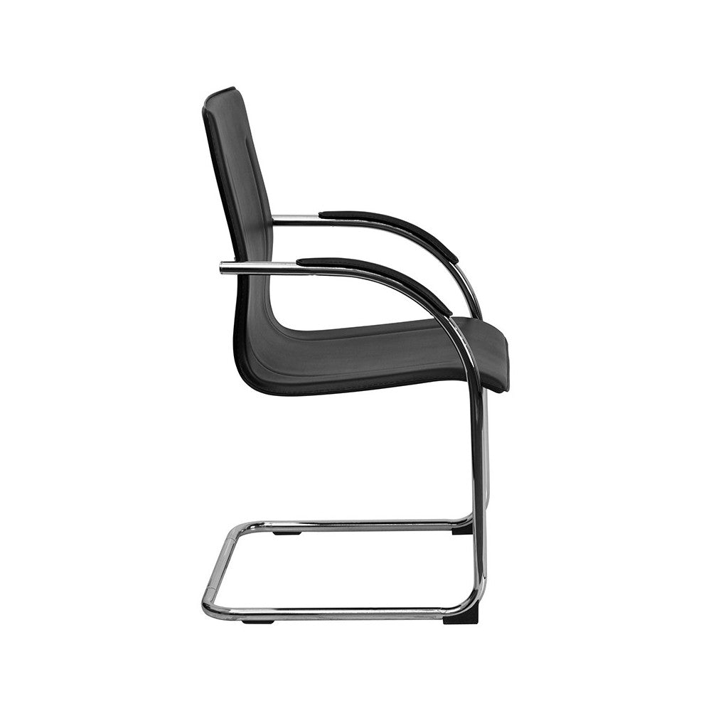 Black Vinyl Side Reception Chair with Chrome Sled Base