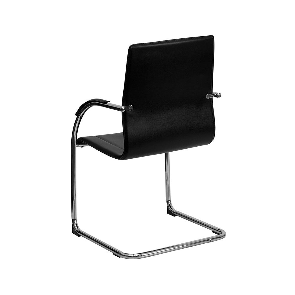 Black Vinyl Side Reception Chair with Chrome Sled Base
