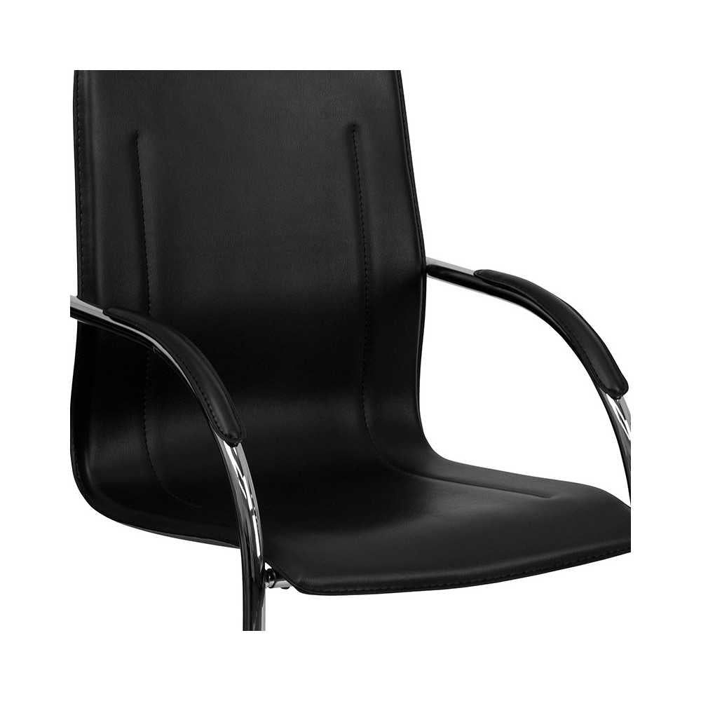 Black Vinyl Side Reception Chair with Chrome Sled Base