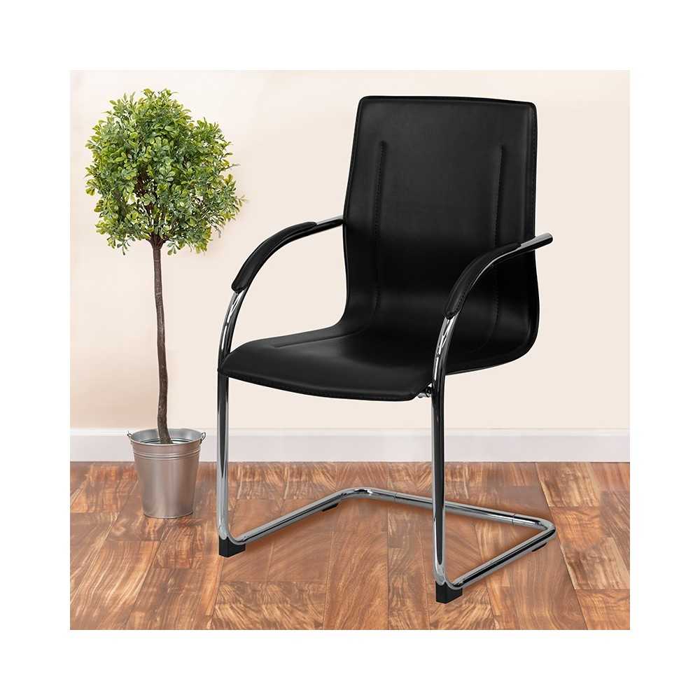 Black Vinyl Side Reception Chair with Chrome Sled Base