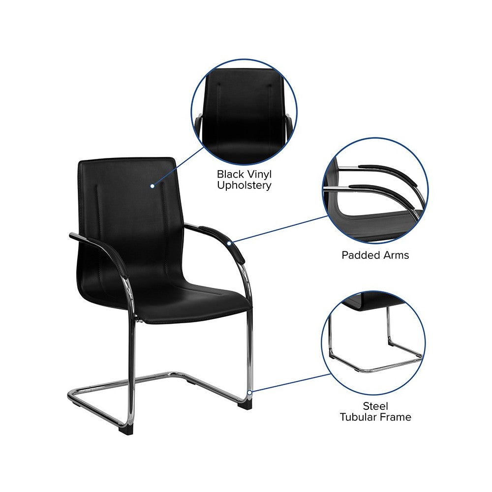 Black Vinyl Side Reception Chair with Chrome Sled Base