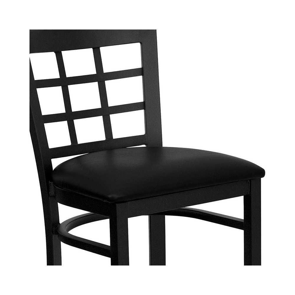 Black Window Back Metal Restaurant Barstool - Black Vinyl Seat