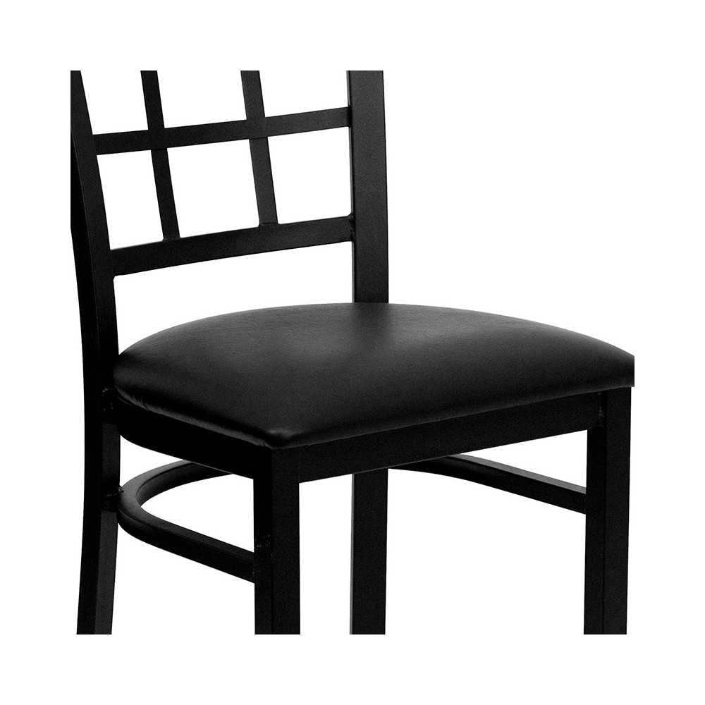 Black Window Back Metal Restaurant Chair - Black Vinyl Seat