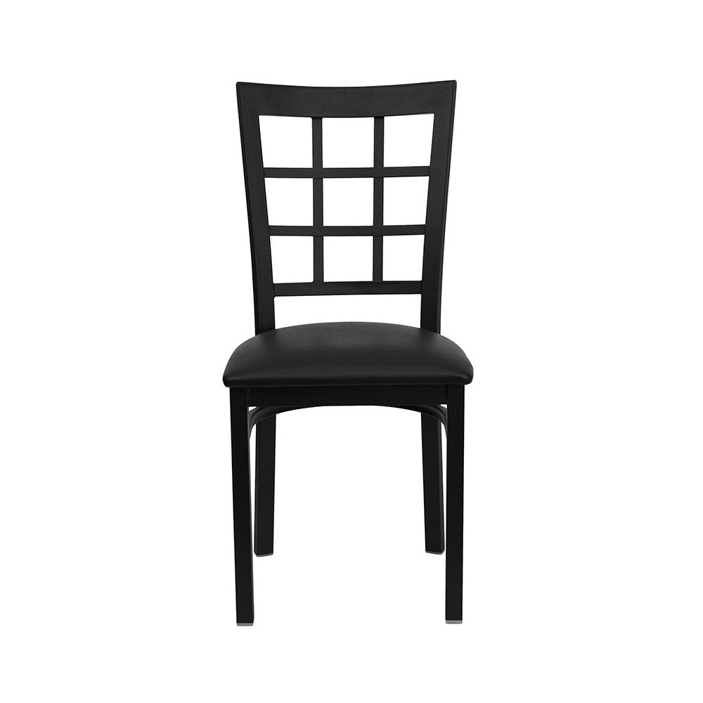 Black Window Back Metal Restaurant Chair - Black Vinyl Seat