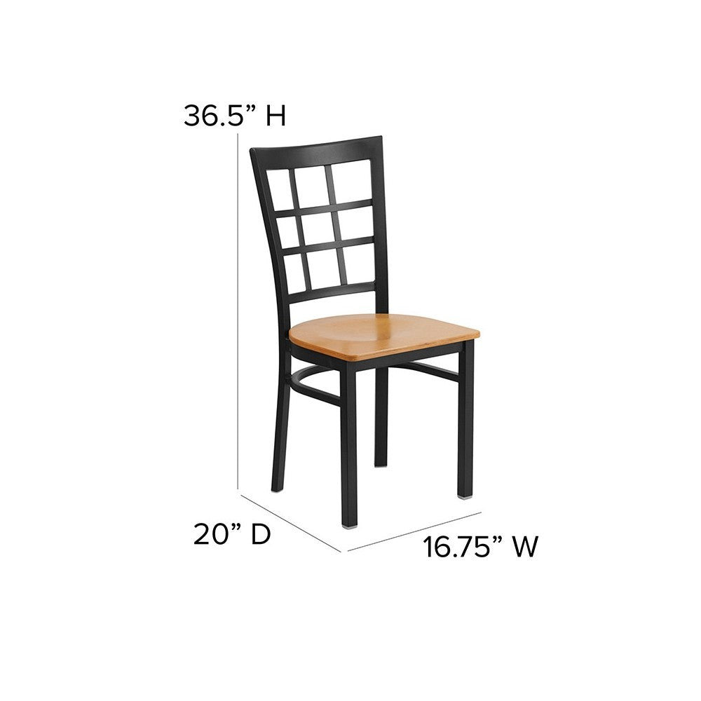 Black Window Back Metal Restaurant Chair - Natural Wood Seat