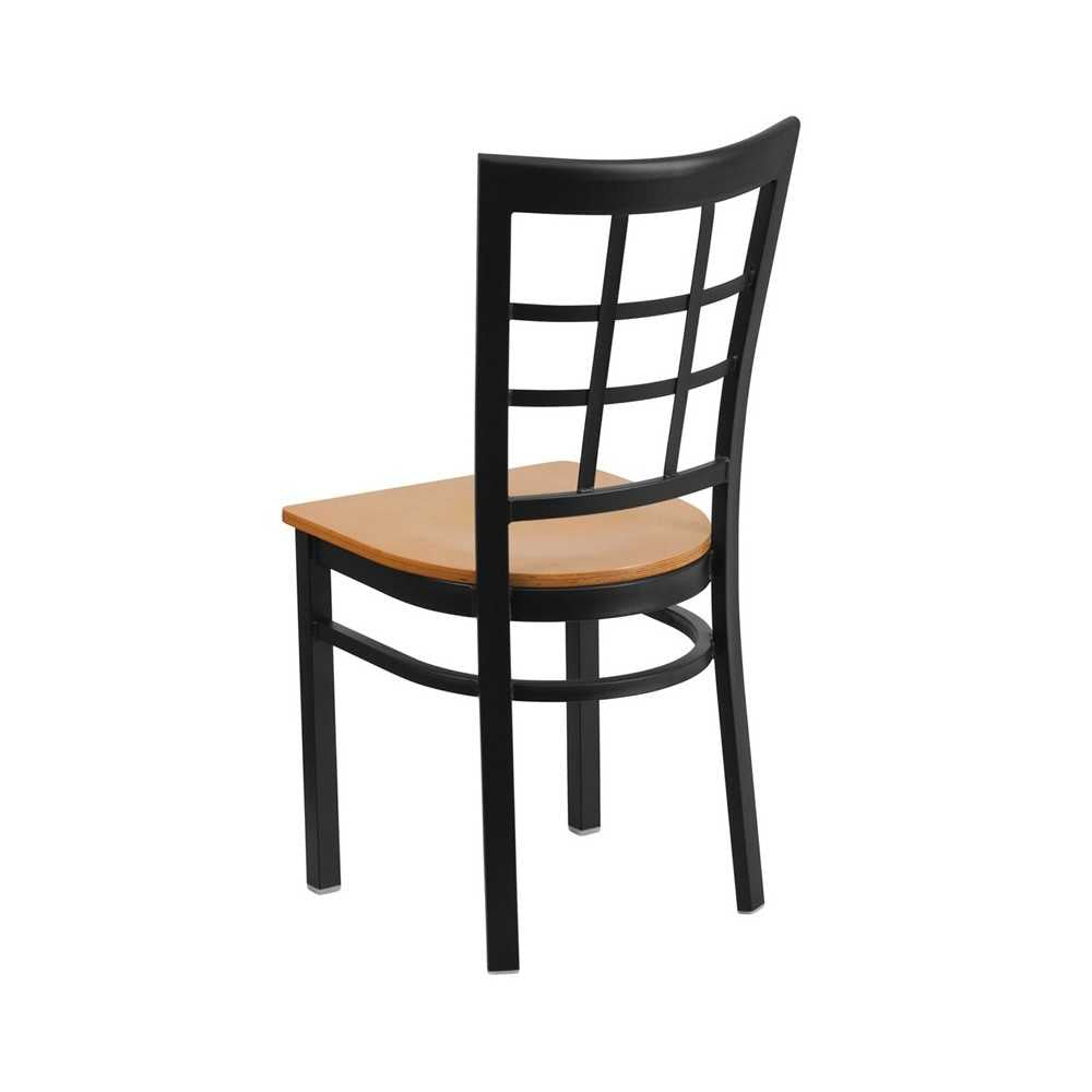 Black Window Back Metal Restaurant Chair - Natural Wood Seat