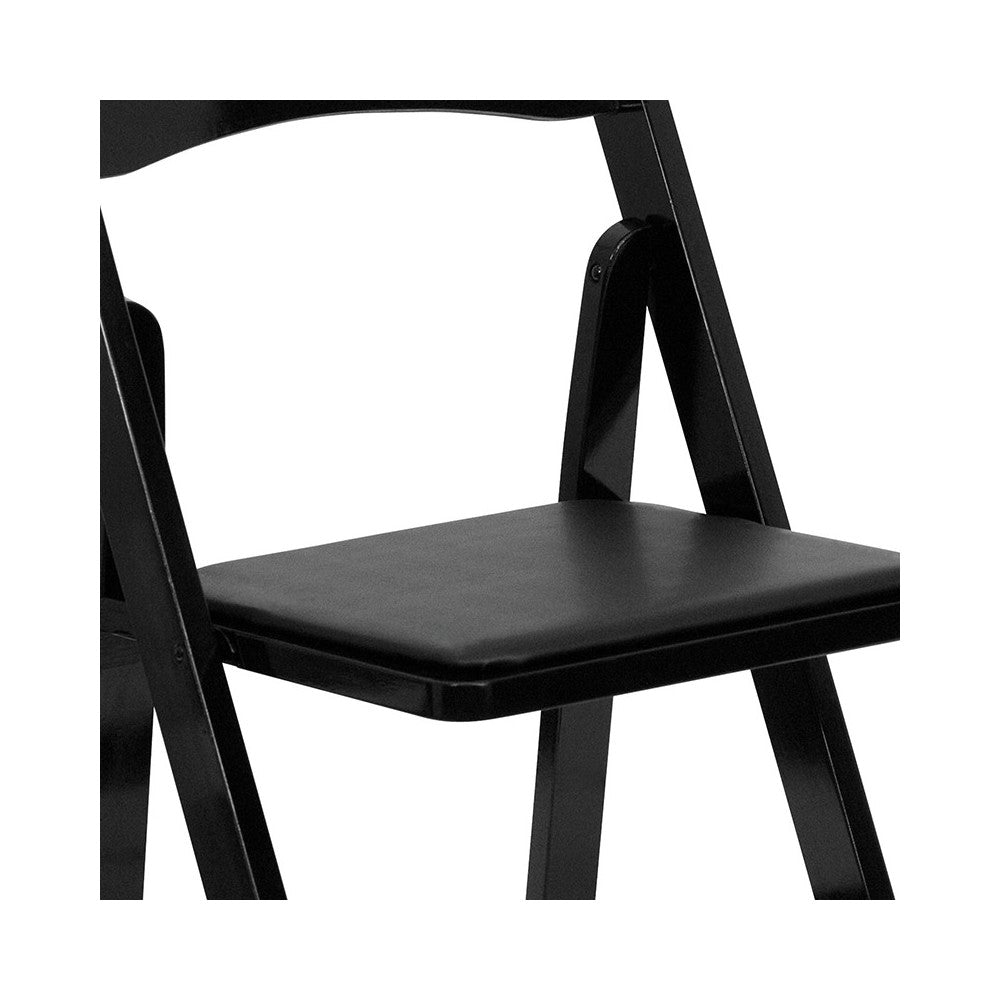 Black Wood Folding Chair with Vinyl Padded Seat