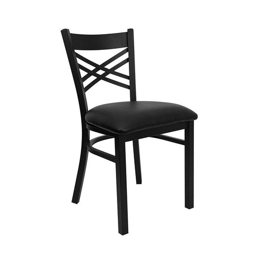 Black ''X'' Back Metal Restaurant Chair - Black Vinyl Seat