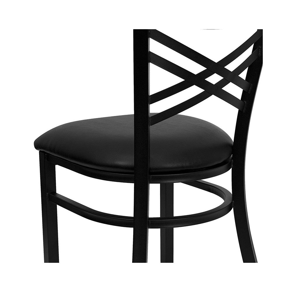 Black ''X'' Back Metal Restaurant Chair - Black Vinyl Seat