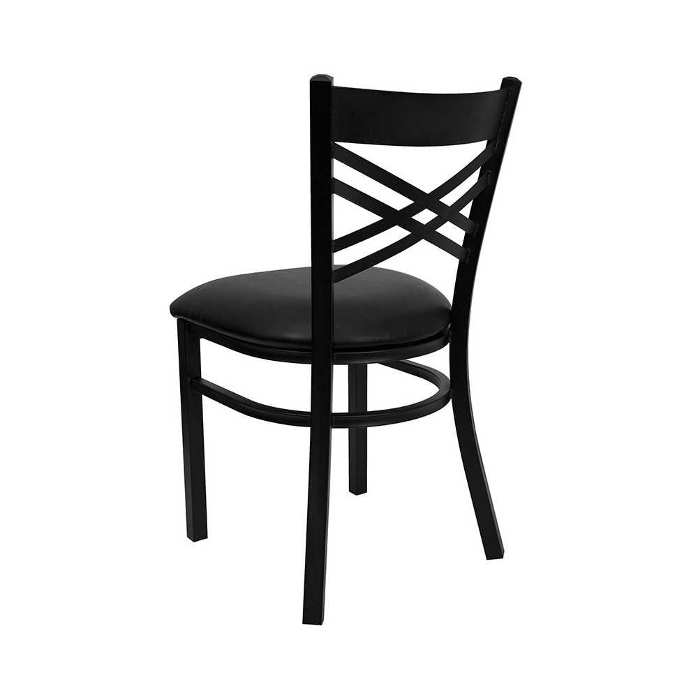Black ''X'' Back Metal Restaurant Chair - Black Vinyl Seat
