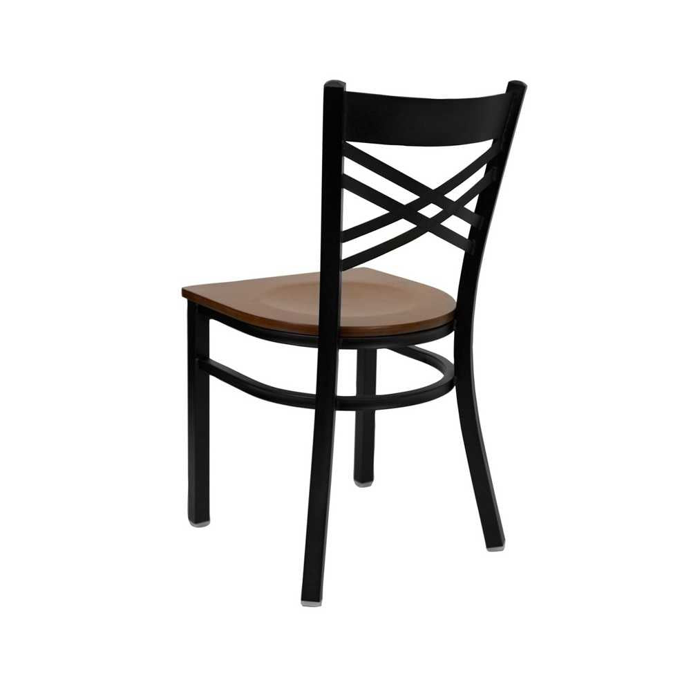 Black ''X'' Back Metal Restaurant Chair - Cherry Wood Seat