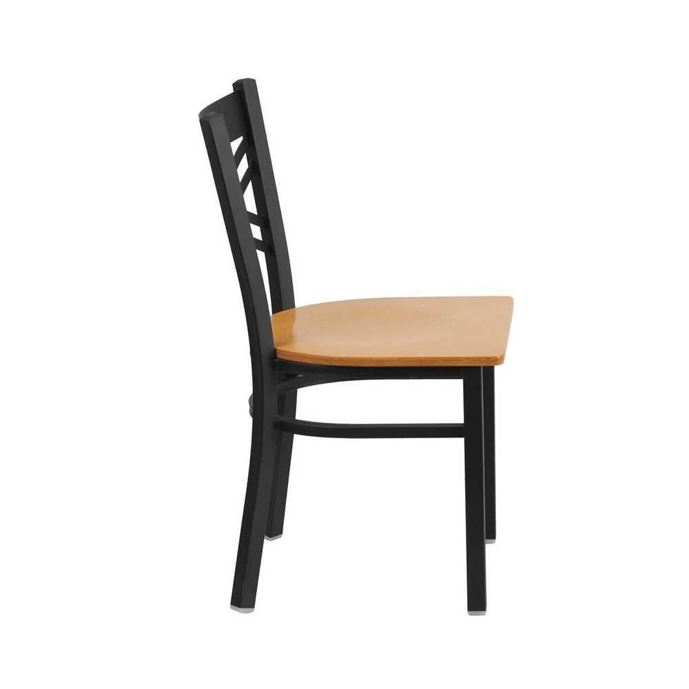Black ''X'' Back Metal Restaurant Chair - Natural Wood Seat