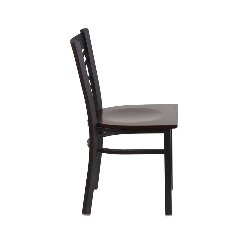 Black ''X'' Back Metal Restaurant Chair - Walnut Wood Seat