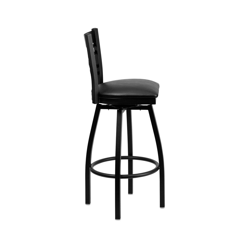 Black ''X'' Back Swivel Metal Barstool - Black Vinyl Seat