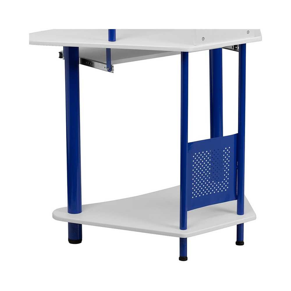 Blue Corner Computer Desk with Hutch