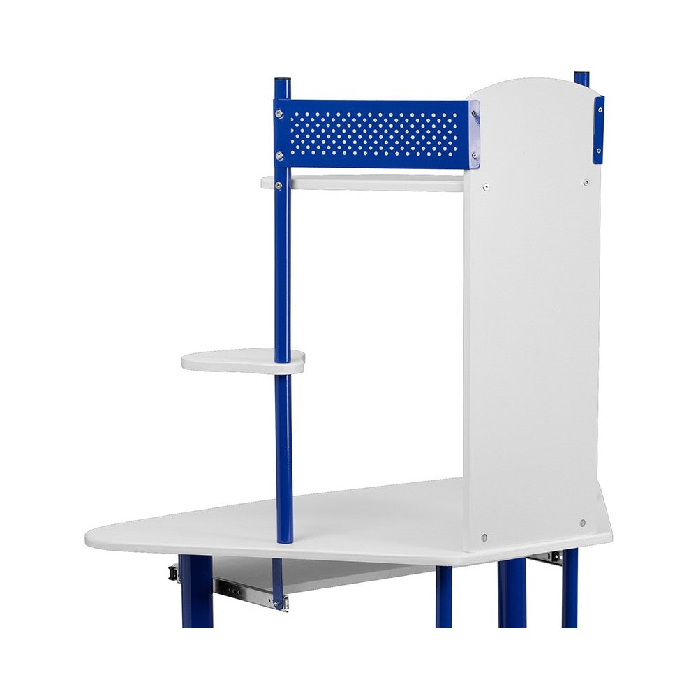 Blue Corner Computer Desk with Hutch