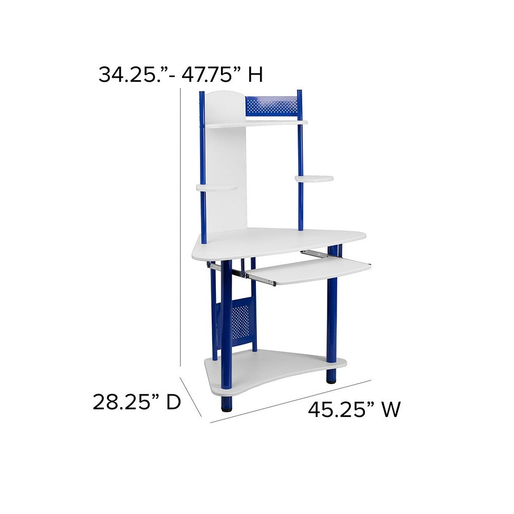 Blue Corner Computer Desk with Hutch