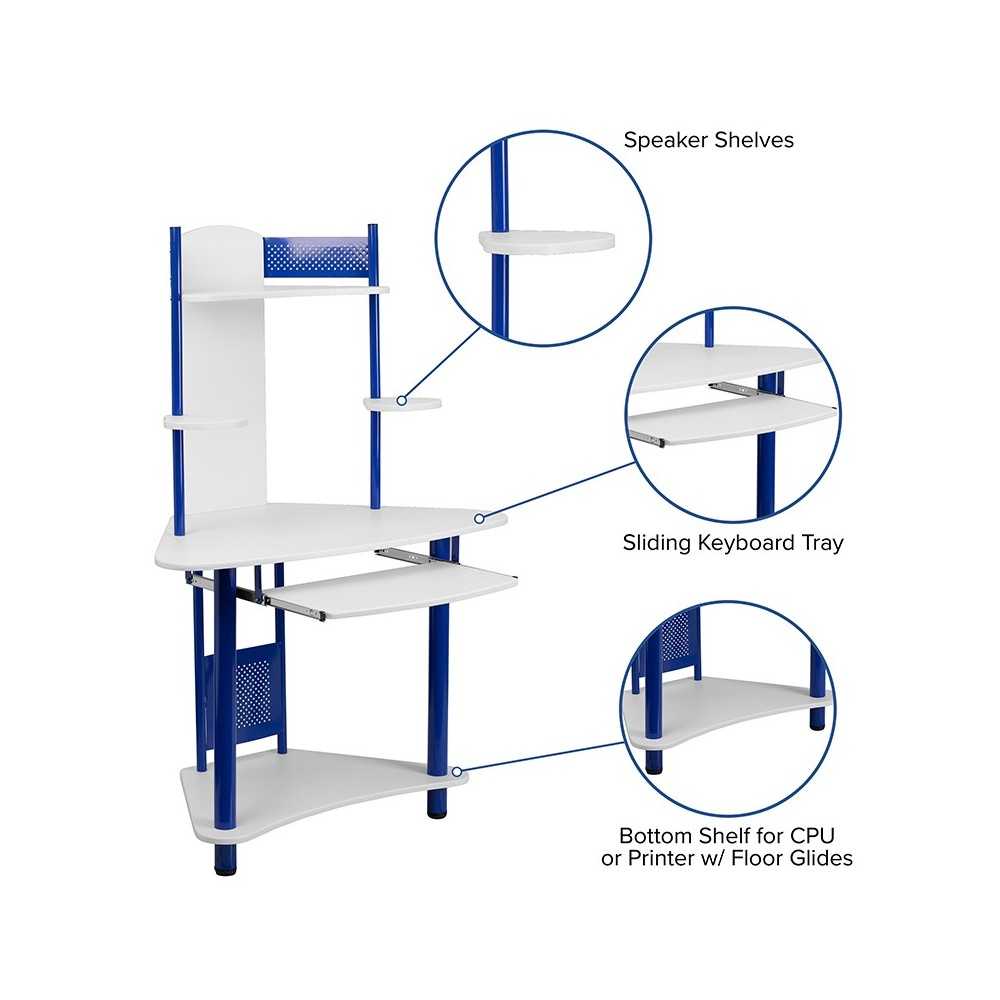 Blue Corner Computer Desk with Hutch