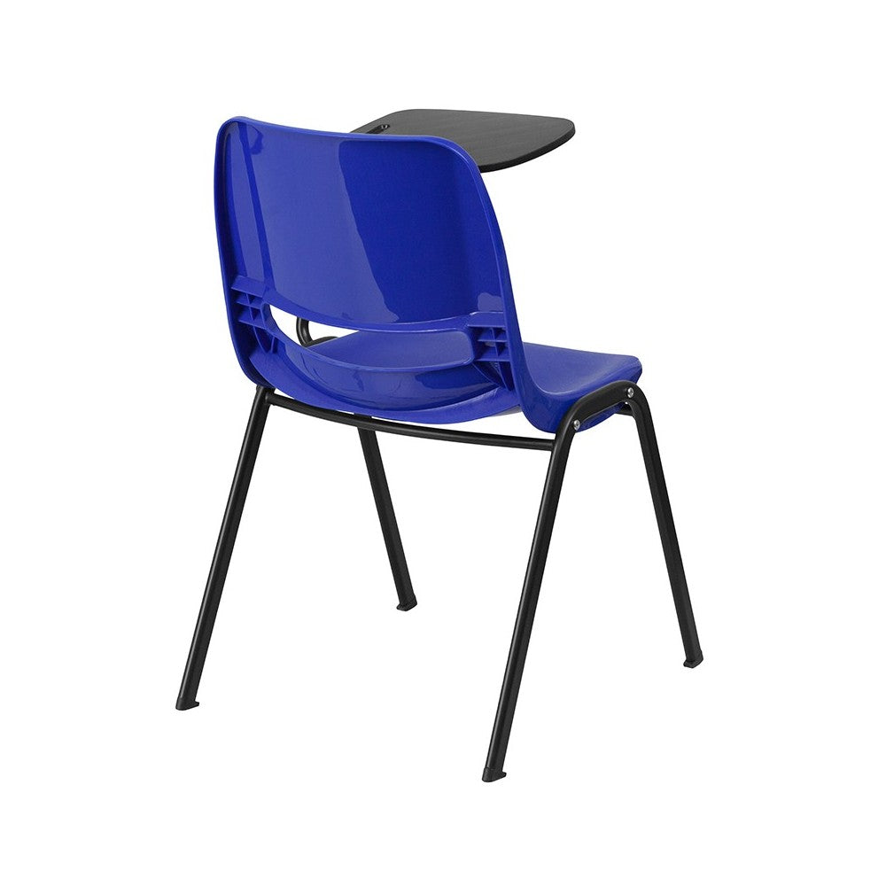 Blue Ergonomic Shell Chair with Left Handed Flip-Up Tablet Arm
