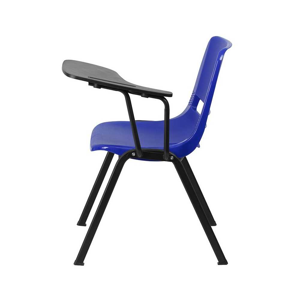 Blue Ergonomic Shell Chair with Left Handed Flip-Up Tablet Arm