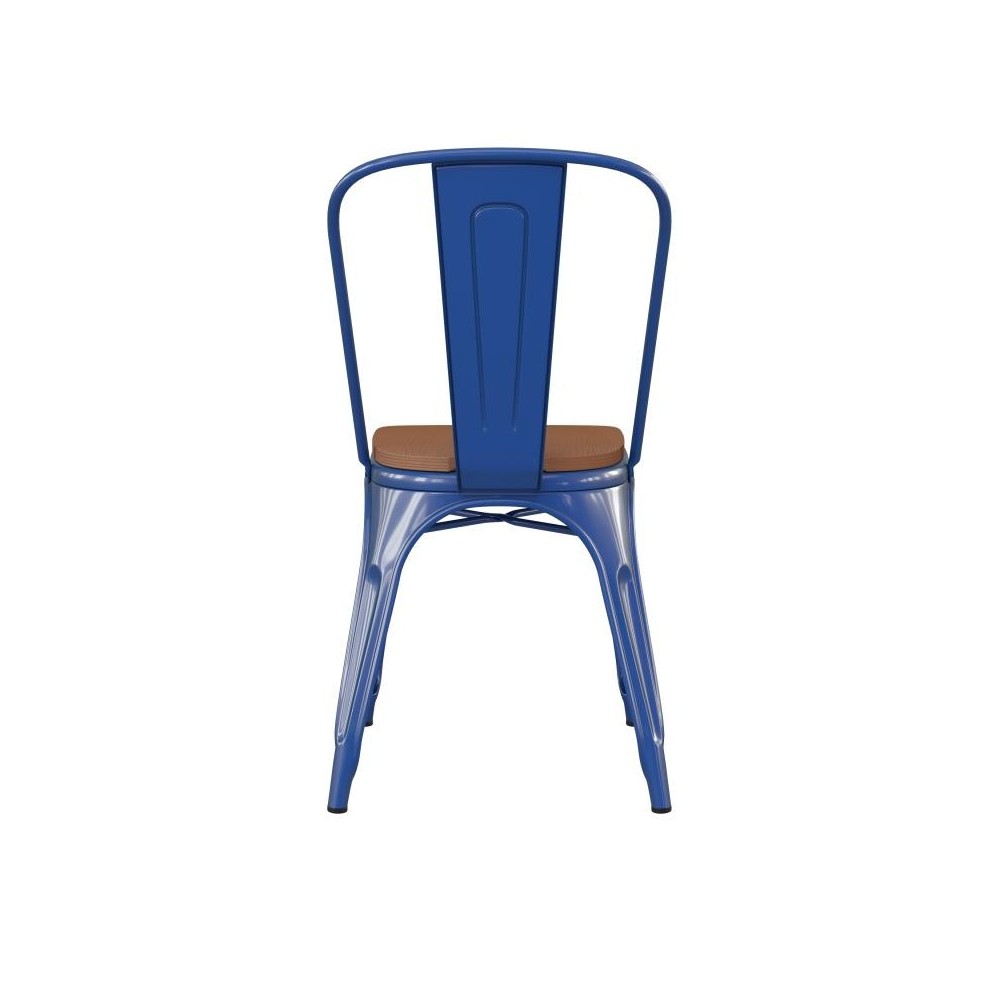 Blue Metal Chair-Teak Seat